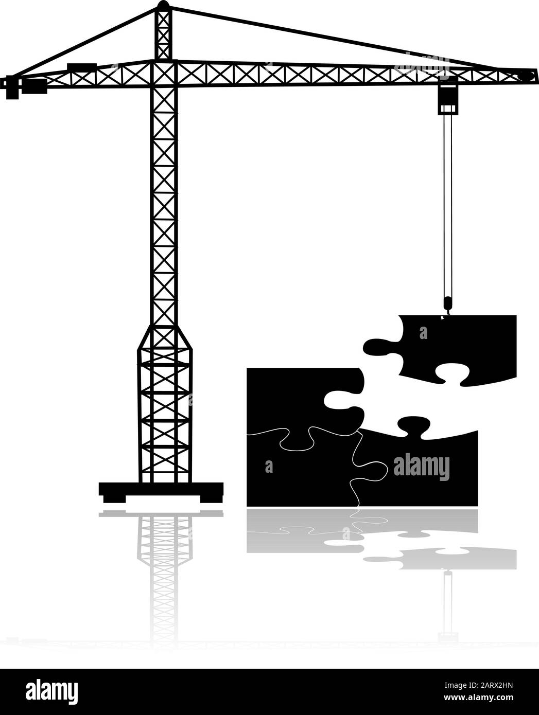 Konzept-Darstellung eines Krans bewegt das letzte fehlende Stück um ein Puzzle zu vervollständigen Stock Vektor