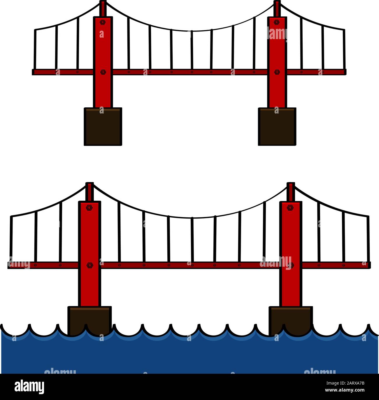 Cartoon Darstellung einer Brücke stehend und über Wasser Stock Vektor