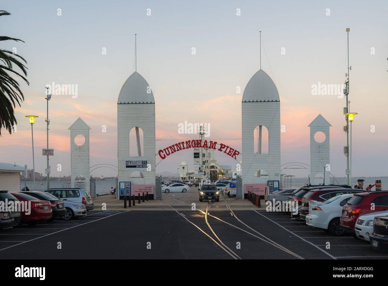 Geelong, Victoria, Australien - Cunningham Pier Eingangstor Stockfoto