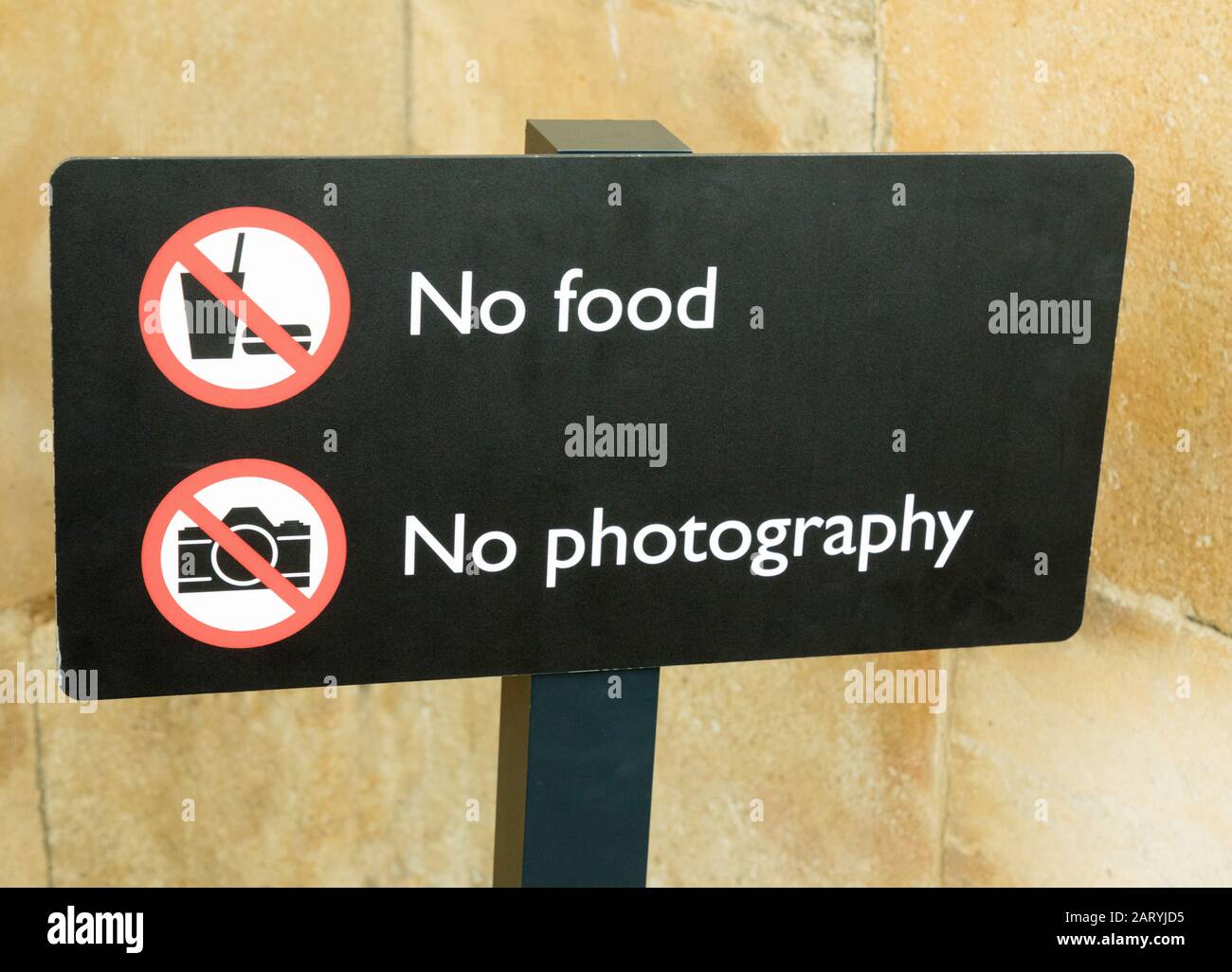 Kein Foto- oder Lebensmittelschild Stockfoto