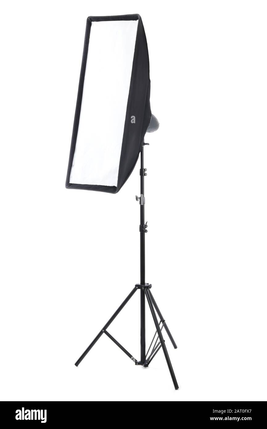 Professionelle Softbox für Fotostudio auf weißem Hintergrund Stockfoto