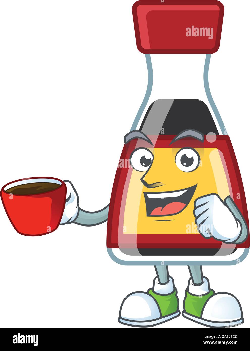 Cartoon-Charakter von Say asian Sauce mit einer Tasse Kaffee Stock Vektor
