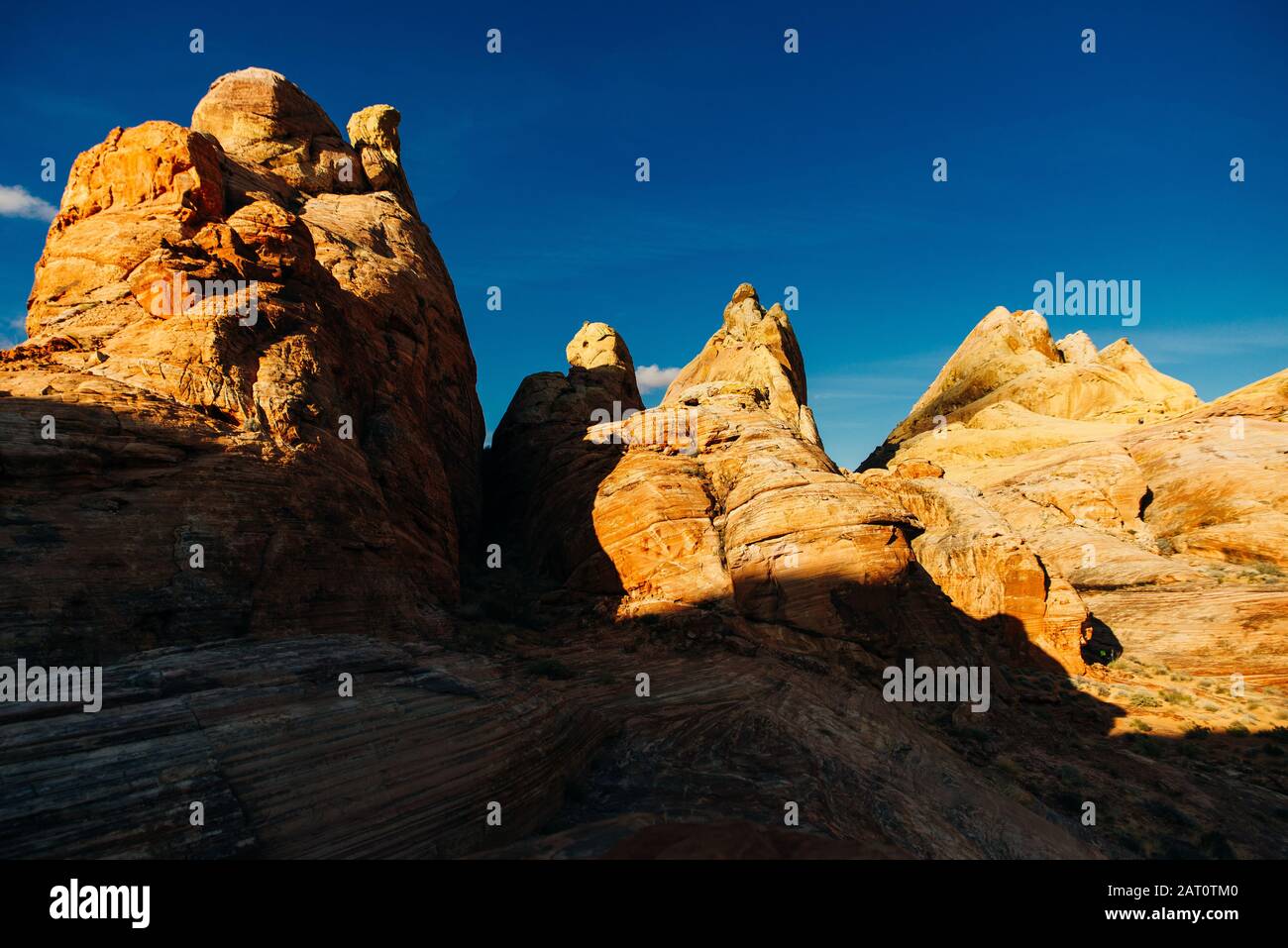 Panoramablick auf den Fire Canyon Silica Dome im Valley of Fire State Park, Nevada, Vereinigte Staaten Stockfoto