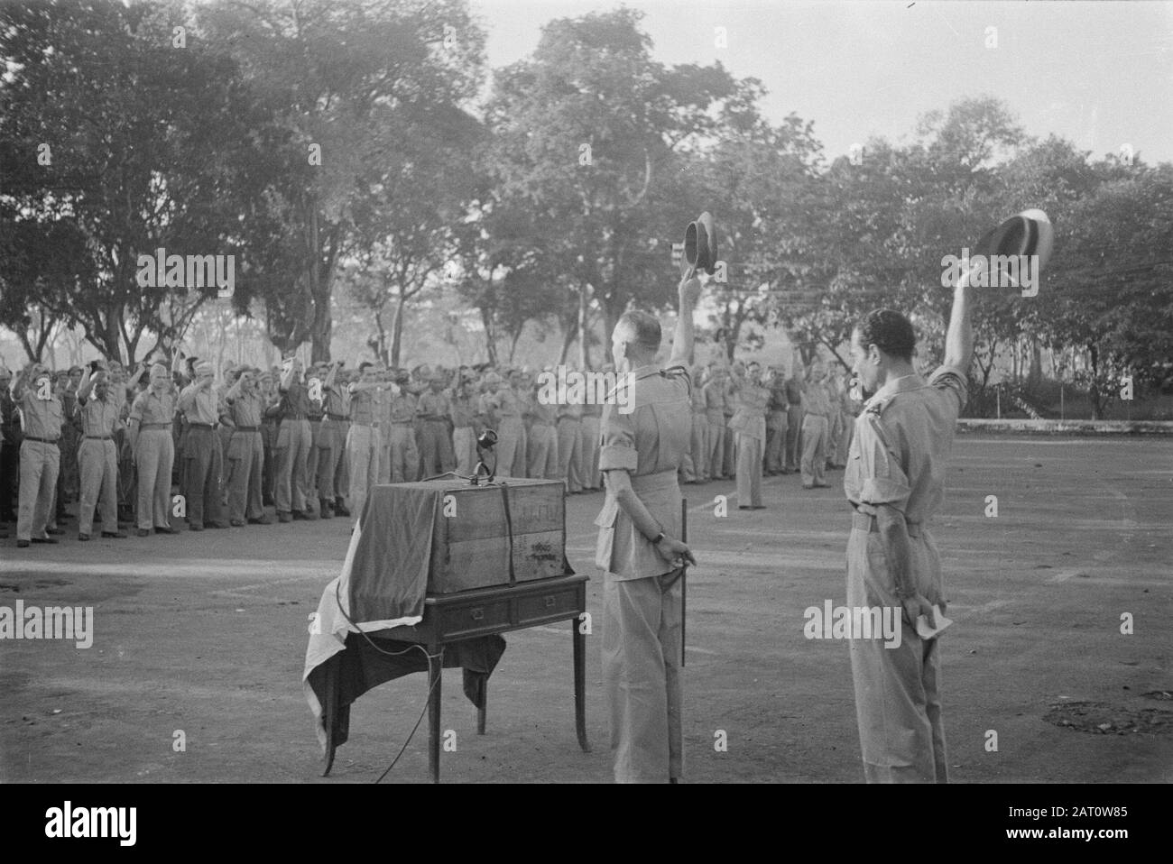 Schule Training Fahrer und Motorradfahrer (S.O.B.M.) in Bandoeng LEBT die Königin unter der Leitung Des Nachbarn van Vreeden Datum: April 1947 Ort: Bandung, Indonesien, Niederländische Ostindien Stockfoto