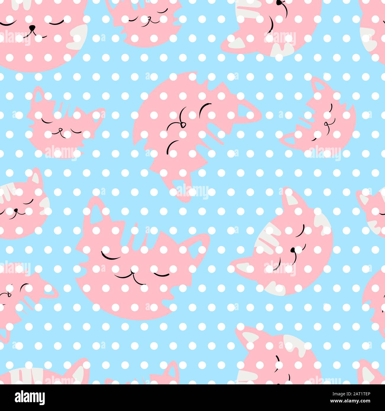 Nahtlose Vektordarstellung mit schlafenden Katzen-Muster Überlappender farbiger Hintergrundvektor Stock Vektor