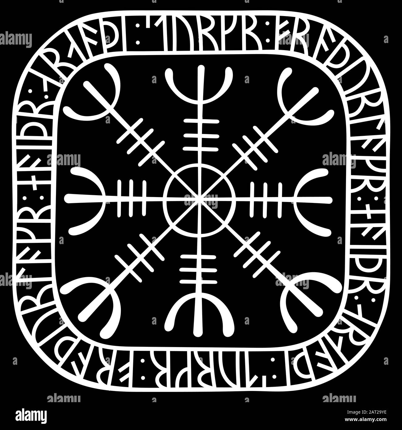 Aegishjalmur, Helm der Ehrfurcht, Leiter des Terrors, isländische magische Stangen mit skandinavischen Runen Stock Vektor