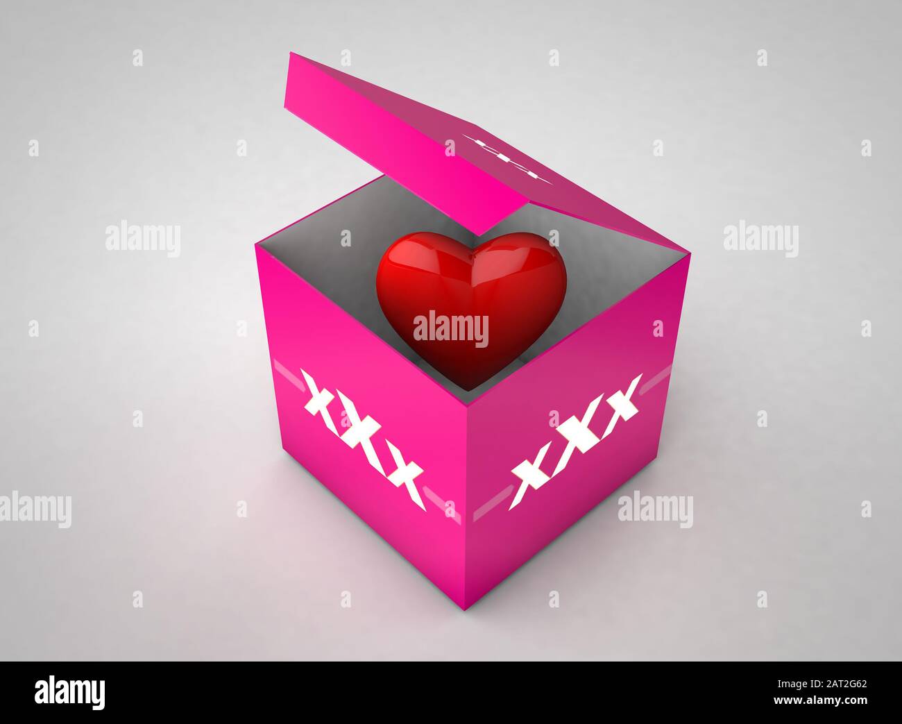 Herz in einer Geschenkbox Stockfoto