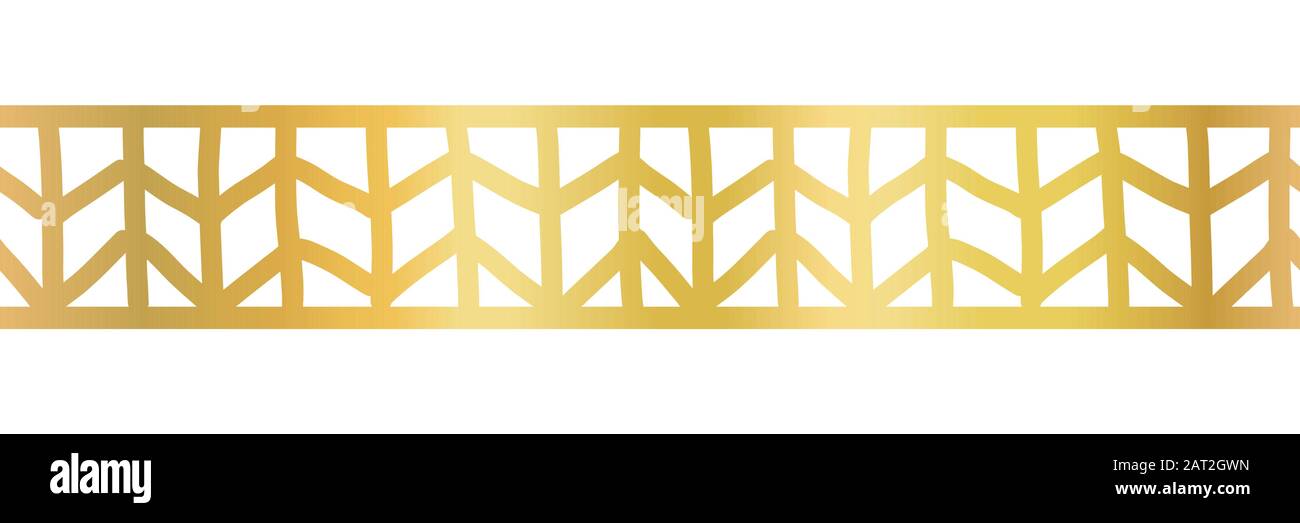 Geometrische Goldfolie nahtloser Vektorrahmen. Golden Metallic abstraktes Muster. Handgezeichnete ethnische Motive der Stammes. Art-Deco-Repetierfliese für Eleganz Stock Vektor