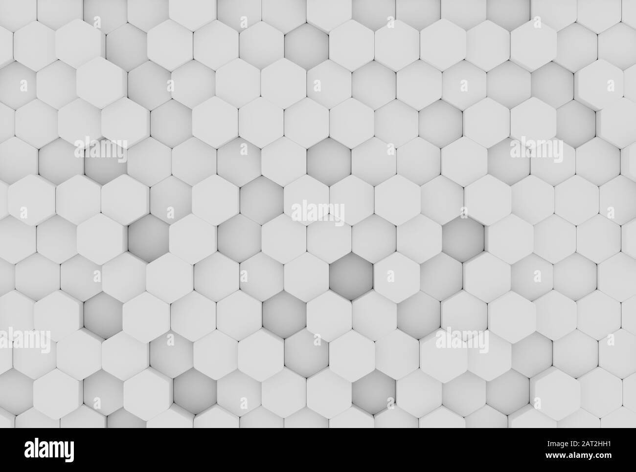 Weiße Wabenwand. Chaotische Cubes Wandhintergrund. Panorama mit hochauflösendem Hintergrundbild. 3D-Renderdarstellung Stockfoto