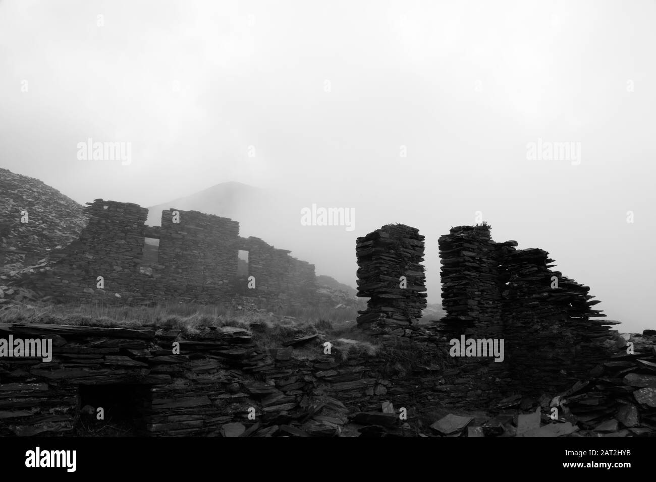 Ruinen von South Snowdon Slate Quarry, Cwm Llan, Snowdonia, Wales, Großbritannien Stockfoto