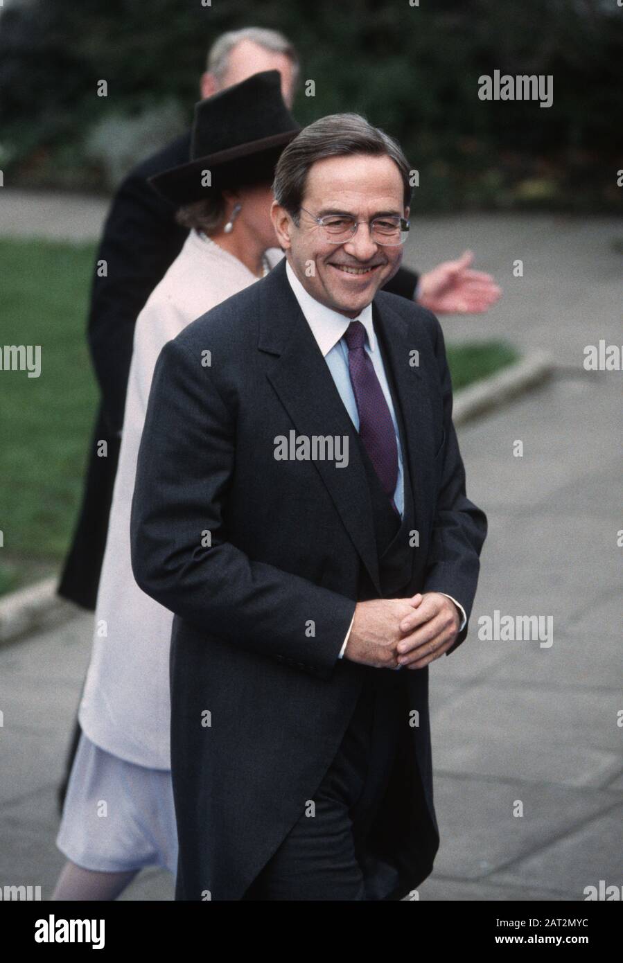 Ex-König Konstantin von Griechenland nimmt an der Hochzeit von Viscount Linley und Serena Stanhope, Westminster, London, Großbritannien Teil Stockfoto