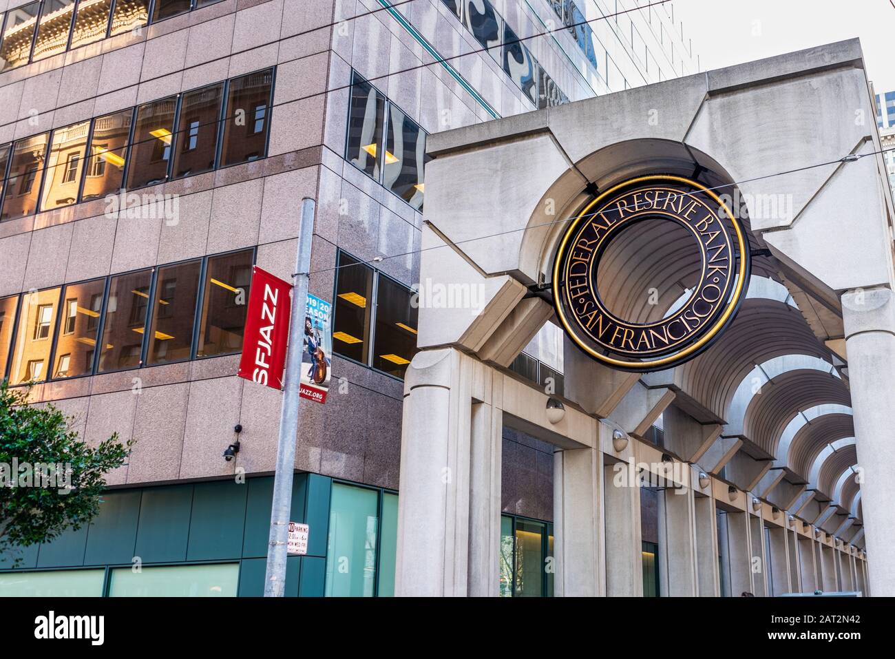 18. Januar 2020 San Francisco/CA/USA - Federal Reserve Bank of San Francisco Gebäude; Die Federal Reserve Bank of San Francisco ist die Bundesbank Stockfoto