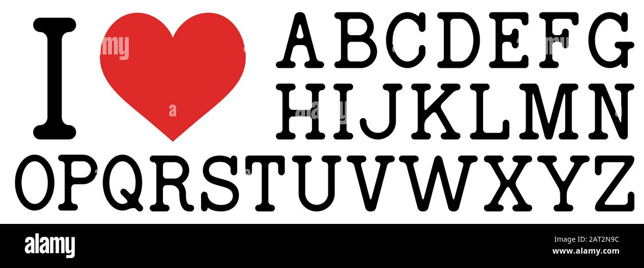 Ich liebe Briefe mit dem ABC und roten Herzen Stock Vektor