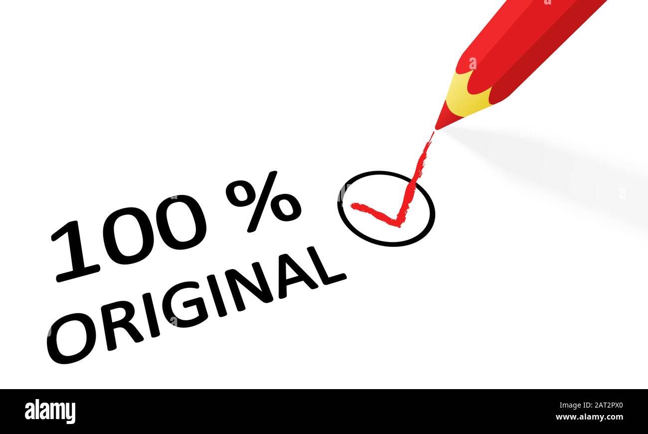 Roten Bleistift Zeichnung Haken und Text 100% original Stock Vektor