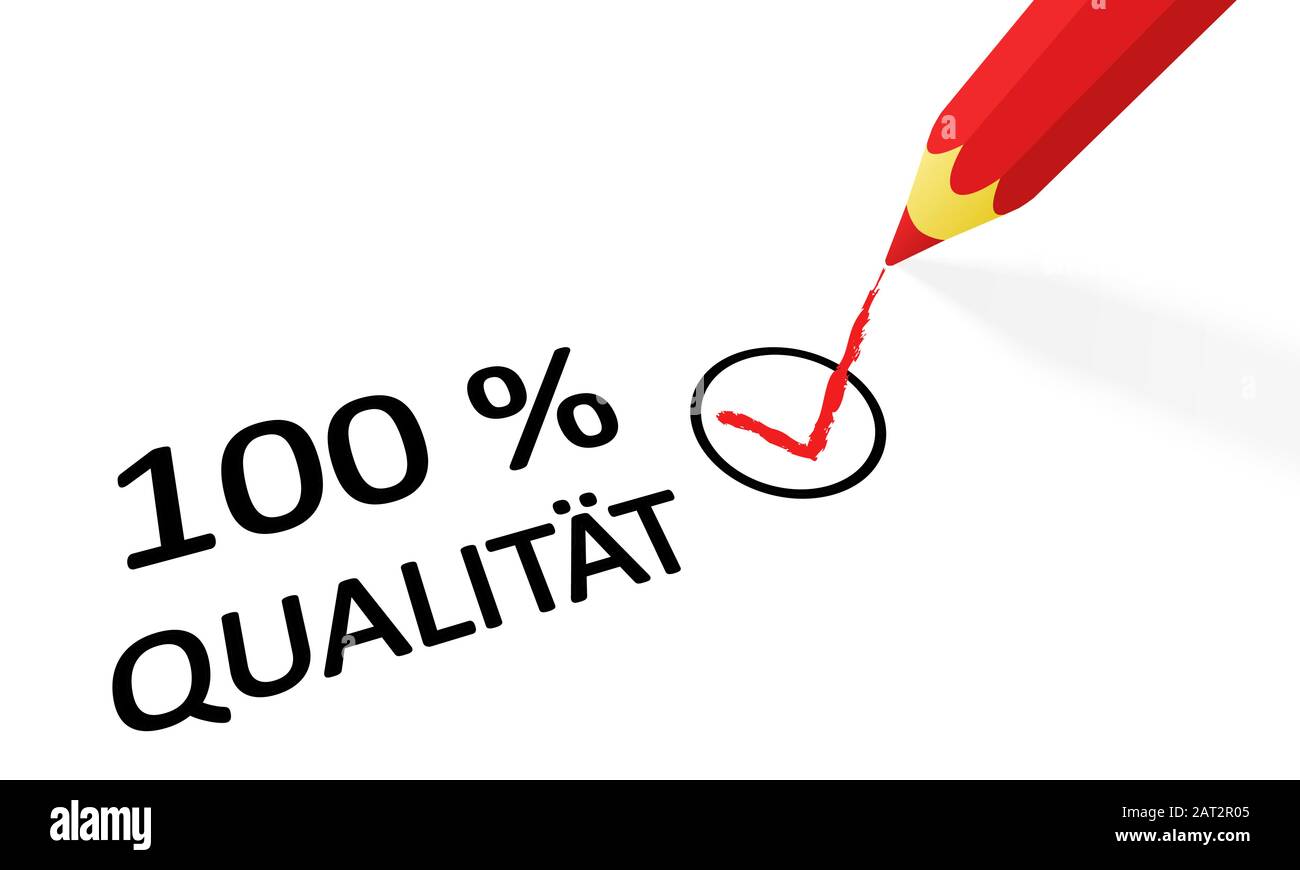 Roten Bleistift Zeichnung Haken und Text 100% Qualität (in deutscher Sprache) Stock Vektor