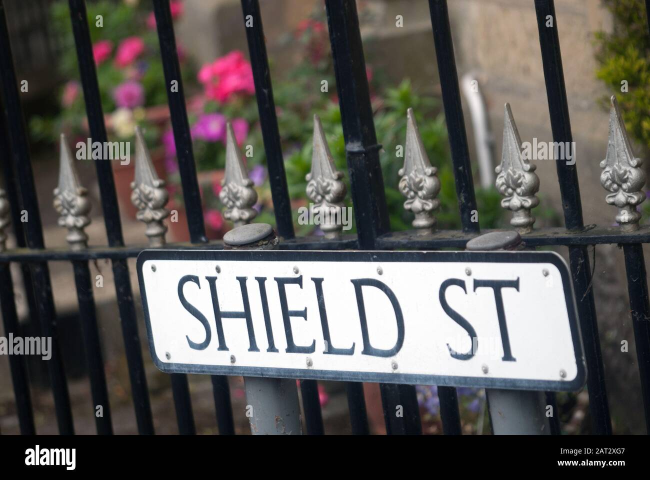 Schild mit Straßenschild, Allendale, Northumberland Stockfoto