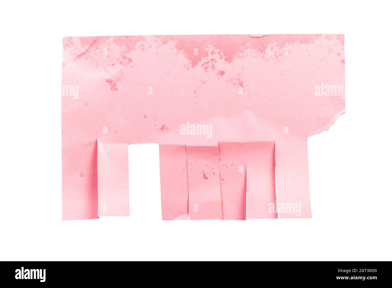 Papierwerbung mit Abreißpapieren, nass geklebt, isoliert auf weißem Hintergrund mit Beschneidungspfad Stockfoto