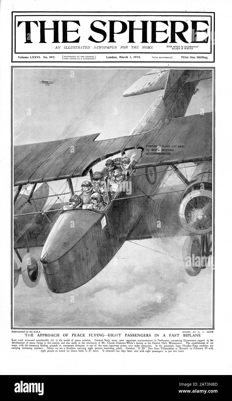Die Vordere Abdeckung Der Kugel - 1. März 1919 Peace Flying Biplane mit acht Passagieren 4639 x 2871 Pixel. 300 dpi Stockfoto