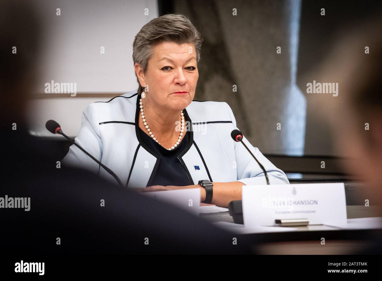 Den HAAG, 30-01-2019, EU-Kommissar Ylva Johansson über neue europäische Asyl- und Migrationspolitik. Stockfoto