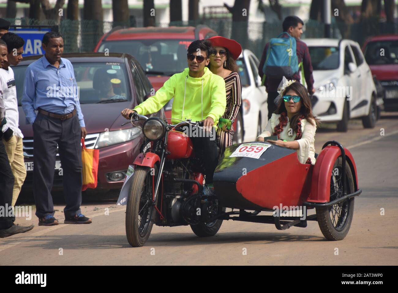 1938 BSA-Motorrad-Beiwagen mit 500-ccm-1-Zylindermotor. Indien WBN 7056. Stockfoto