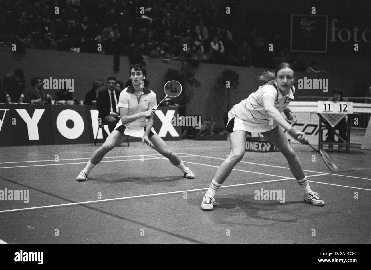 Internationale Open-Dutch-Meisterschaften Badminto Marjan Ridder (l) mit Gilliam Gilks (Damendoppel) Datum: 11. Februar 1979 Schlagwörter: Badminton Stockfoto