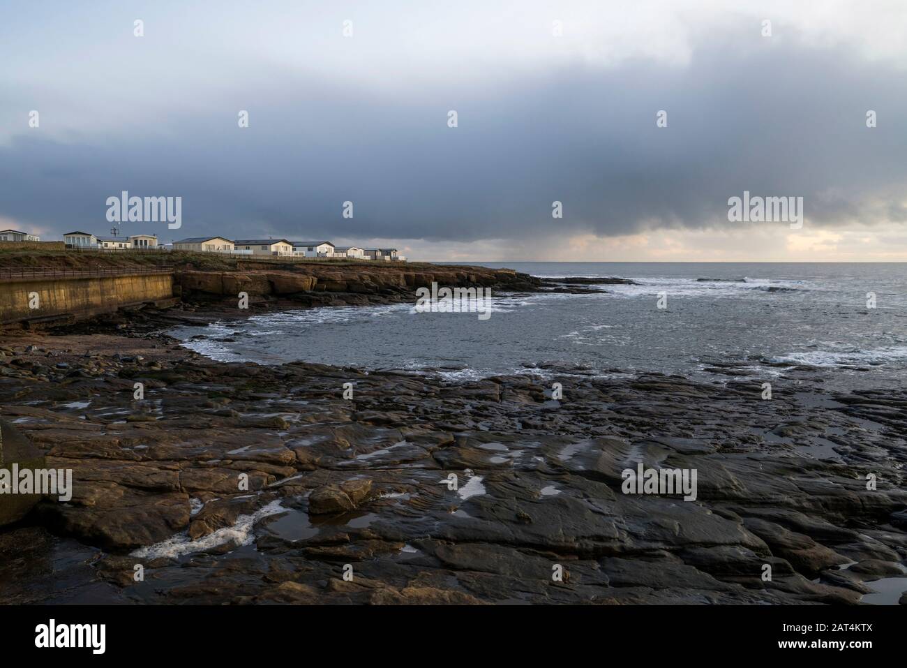 Newbiggin-by-the-SEA Caravan Park im Morgengrauen, Northumberland. Stockfoto