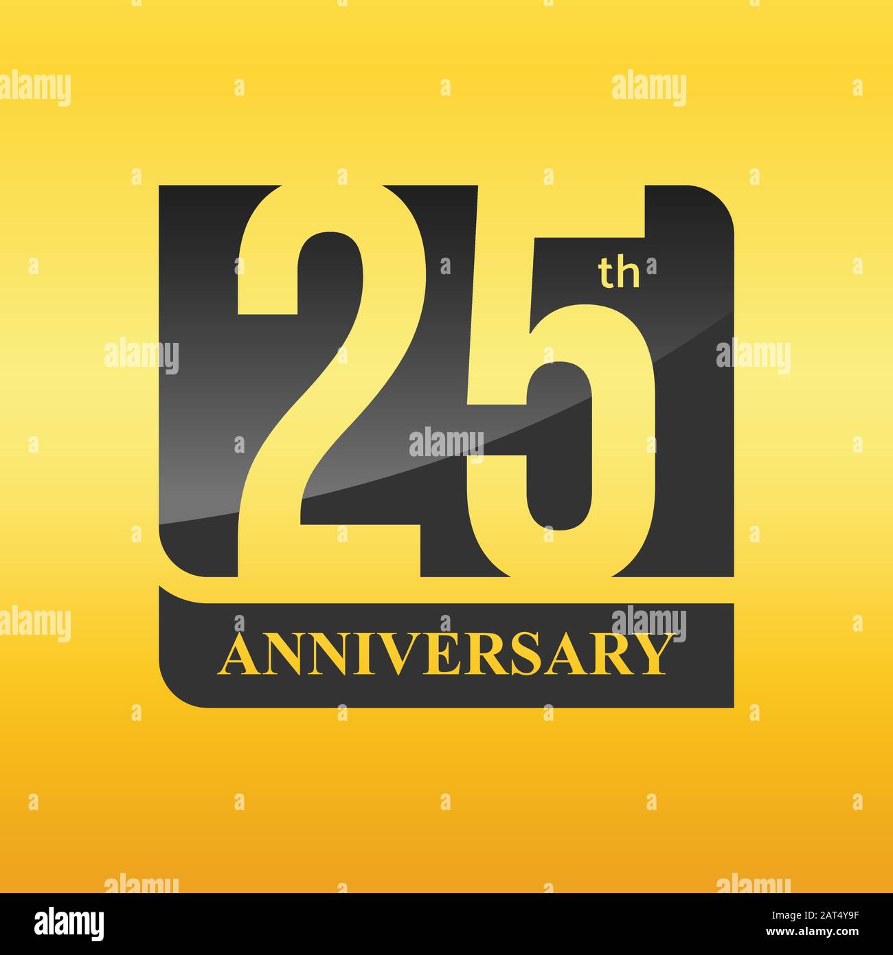 Schwarz, 25 Jahre Jubiläumsschablone mit goldenem Hintergrund Stock Vektor