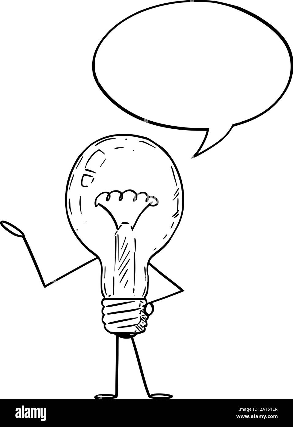Vektorgrafiken von Cartoon-Glühbirnen mit Sprechblase. Innovation oder Ideenwerbung oder Marketingdesign. Stock Vektor