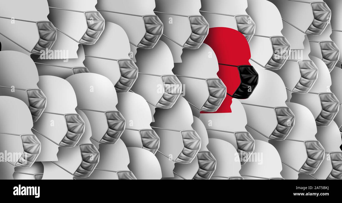 Öffentliche Infektionskrankheit und tödliches Virusrisiko oder Coronavirus-Ausbruch und Grippe-Ausbreitung oder Coronaviren Virus-Strain-Fall. Stockfoto