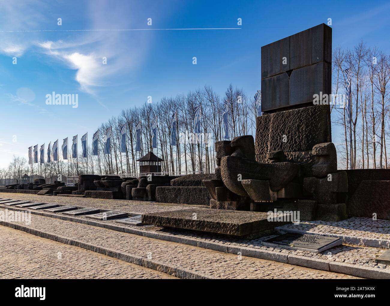 Ein Bild der Gedenkstätte in Auschwitz II - Birkenau. Stockfoto