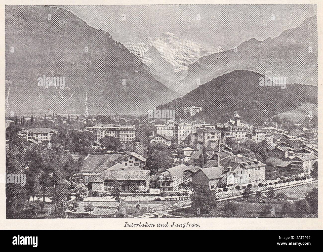 Vintage Schwarz-Weiß-Foto von Interlaken und Jungfrau Stockfoto