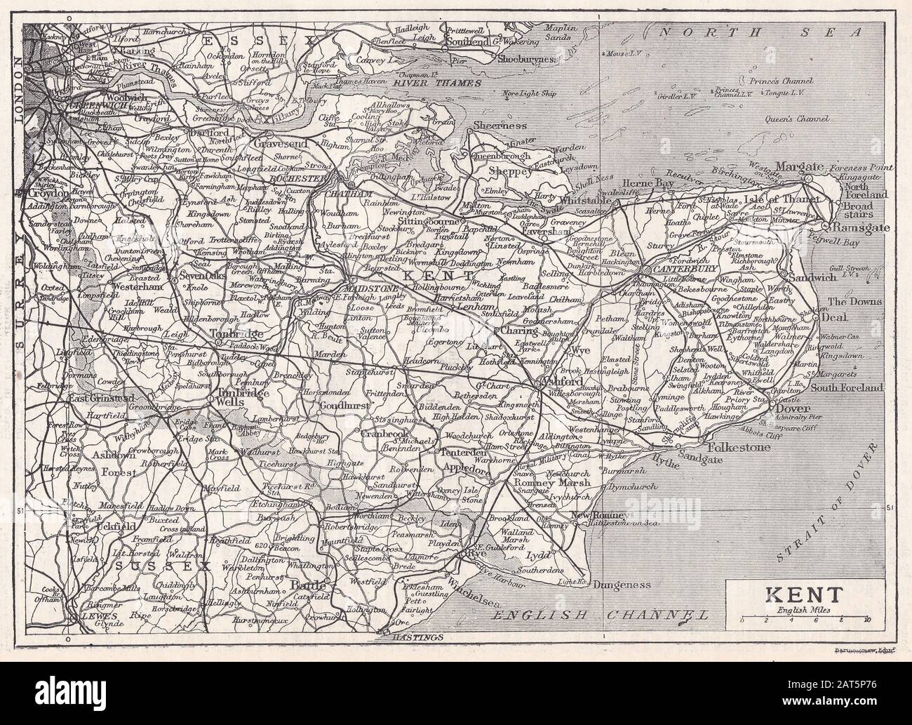 Karte von Kent, Großbritannien Stockfoto