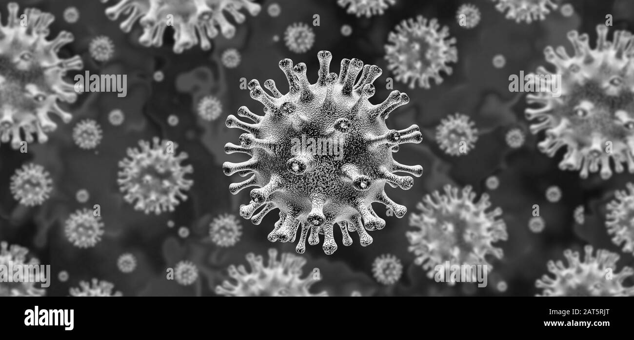 Coronavirus Ausbruch Gesundheit Krise und Coronaviren Influenza-Hintergrund als gefährliche Grippe-Strain-Fälle als pandemic Medical Health Risk Konzept. Stockfoto
