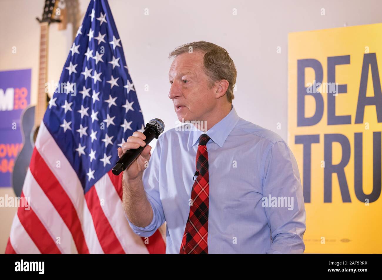 Burlington, Iowa, USA. Januar 2020. Präsidentschaftskandidat Tom Steyer hielt eine Kundgebung im Beancounter Café in Burlington, Iowa, USA ab. Kredit: Keith Turrill/Alamy Live News Stockfoto