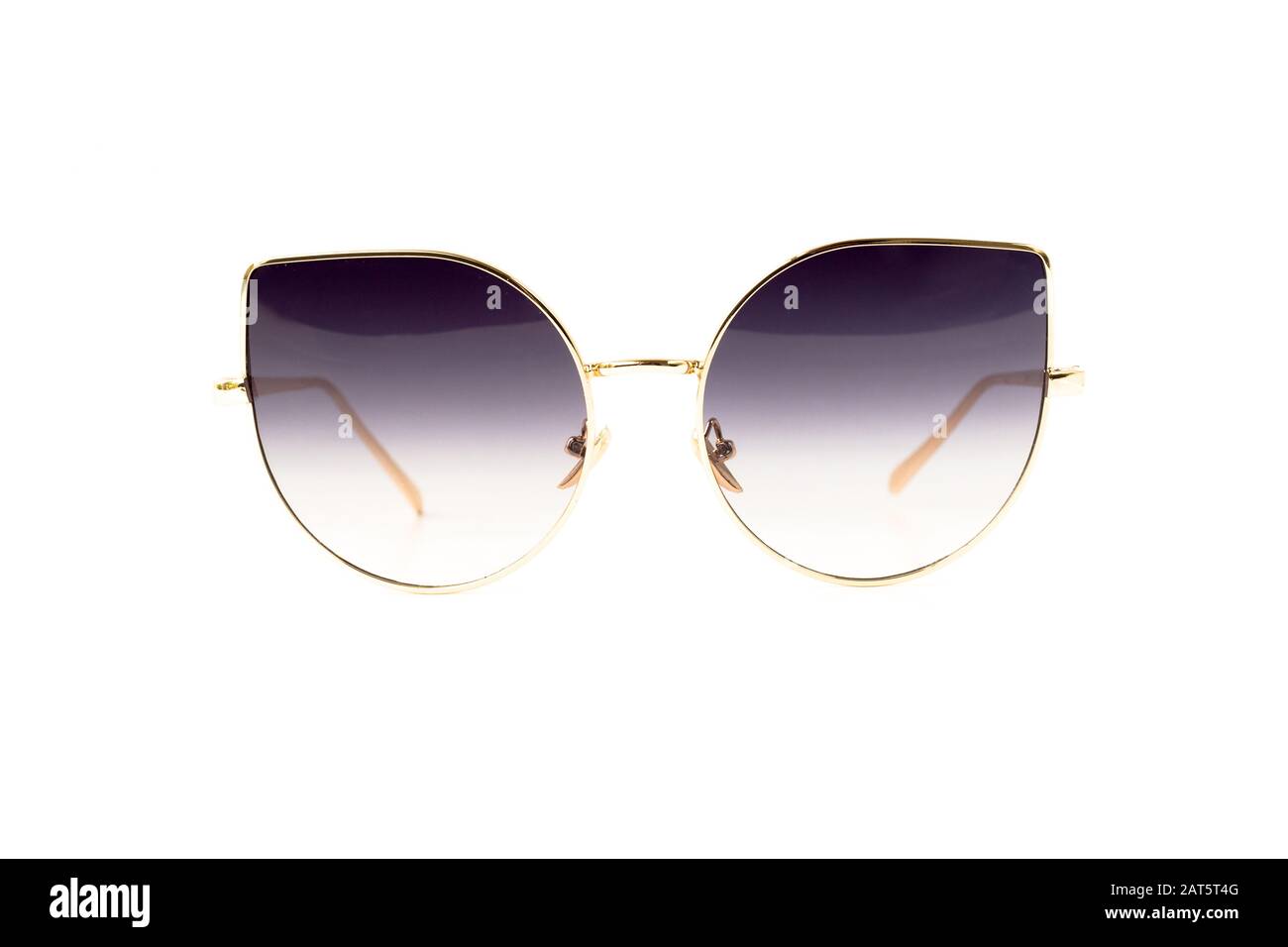 CAT Eye Rimless Gradient Golden Sonnenbrille Isoliert auf Weiß, Vorderansicht Stockfoto