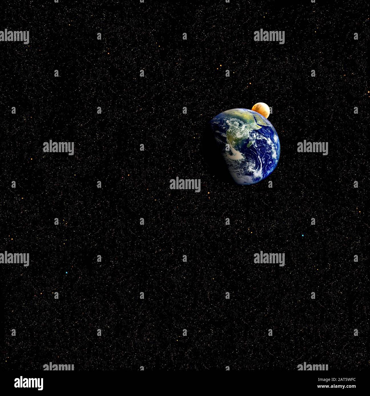 Ein Sternenhimmel mit Erde und Mond, der mit NASA-Bildern erschaffen wurde Stockfoto