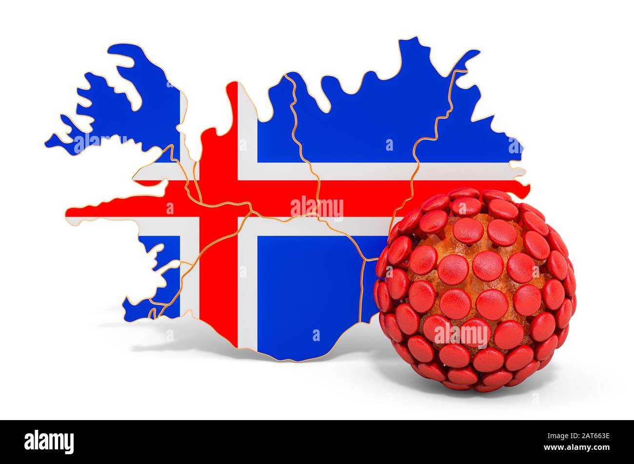 Virus in Island Konzept, 3D-Rendering isoliert auf weißem Hintergrund Stockfoto