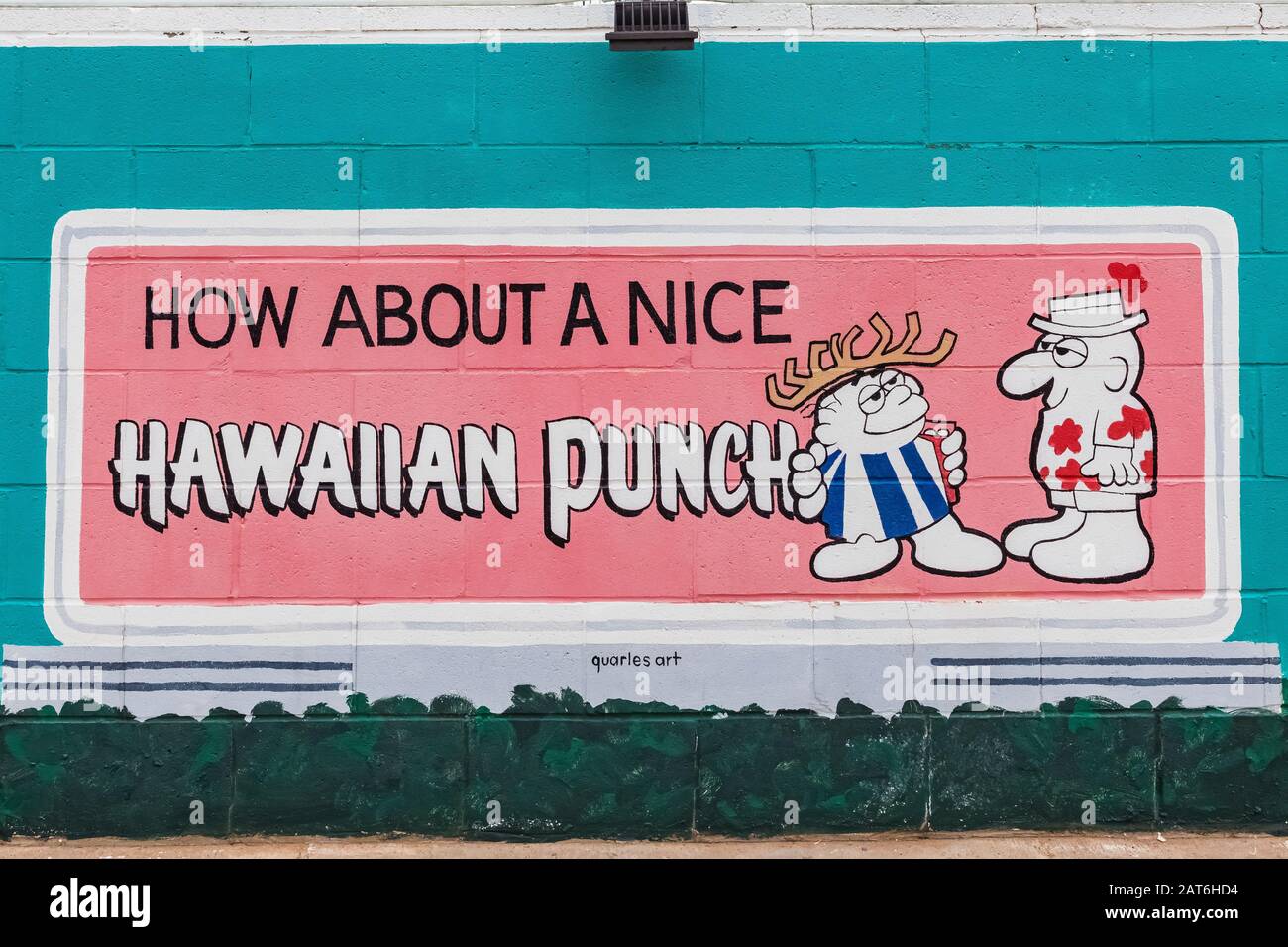 Reproduktion der alten Plakatwand des hawaiischen Punchs durch den Künstler Doug Quarles im Motel Safari entlang Der Historischen Route 66 in Tucumcari, New Mexico, USA [keine Eigenschaft Stockfoto