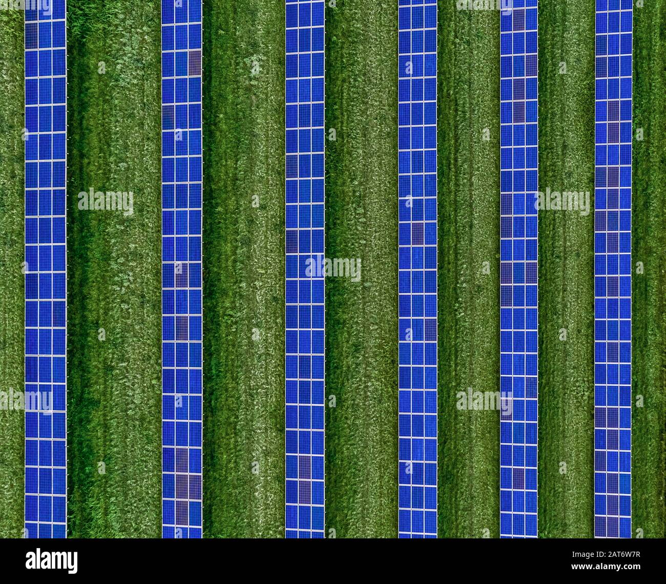 Ein Blick auf die Solarpaneele in einem Solarbetrieb Stockfoto