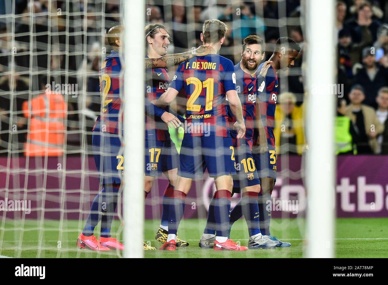 Barcelona, SPANIEN - 30. JANUAR:.die Spieler des FC Barcelona feiern das dritte Tor während der spanischen Runde der Copa del Rey im 16. Spiel zwischen dem FC Barcelona und dem SD Leganes im Camp Nou am 30. Januar 2020 in Barcelona, Spanien. (Foto nach DAX/ESPA-Images) Stockfoto