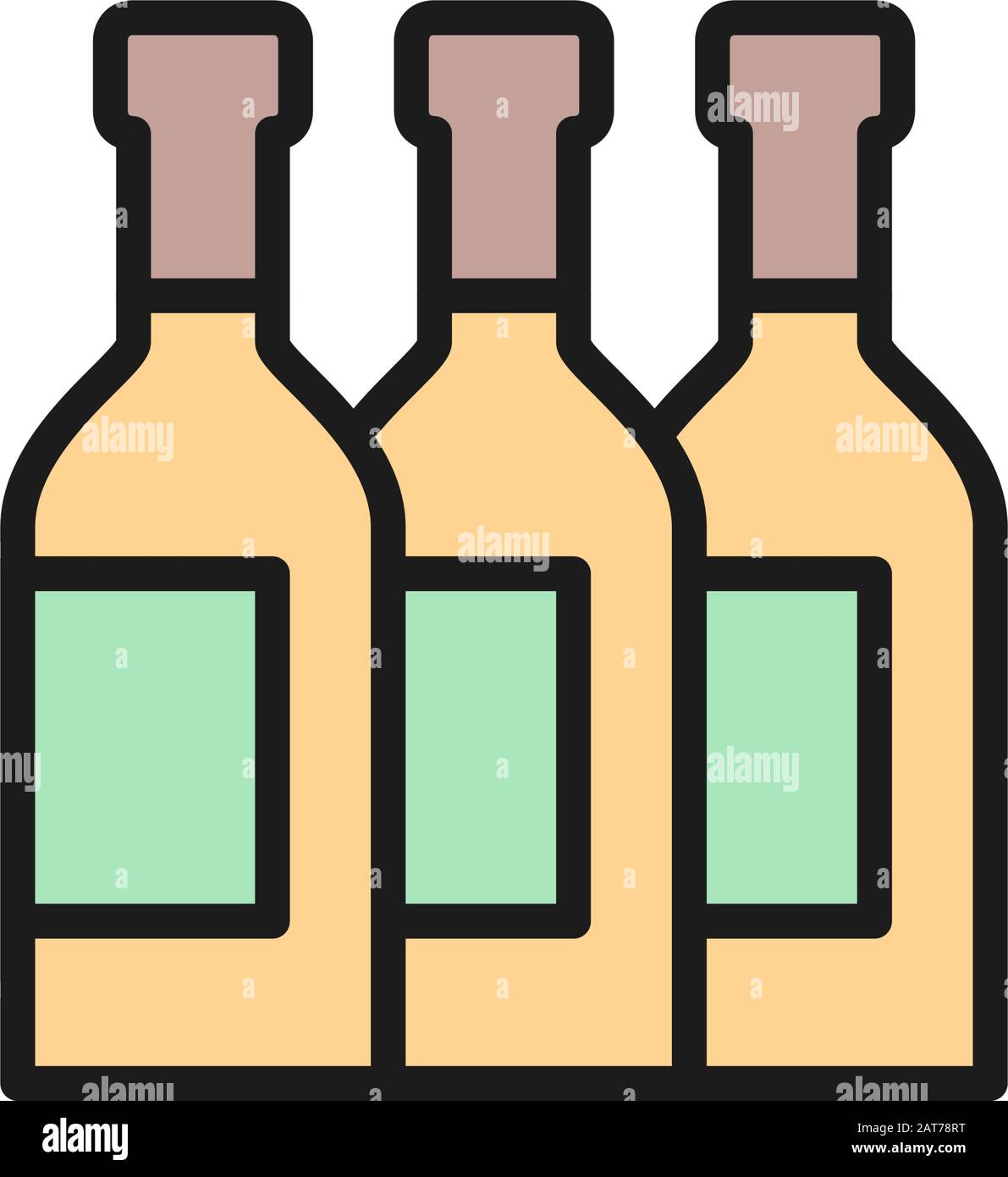 Vektor-Flaschen, Wein, Alkohol, Champagner-Flat-Farben-Symbol. Stock Vektor