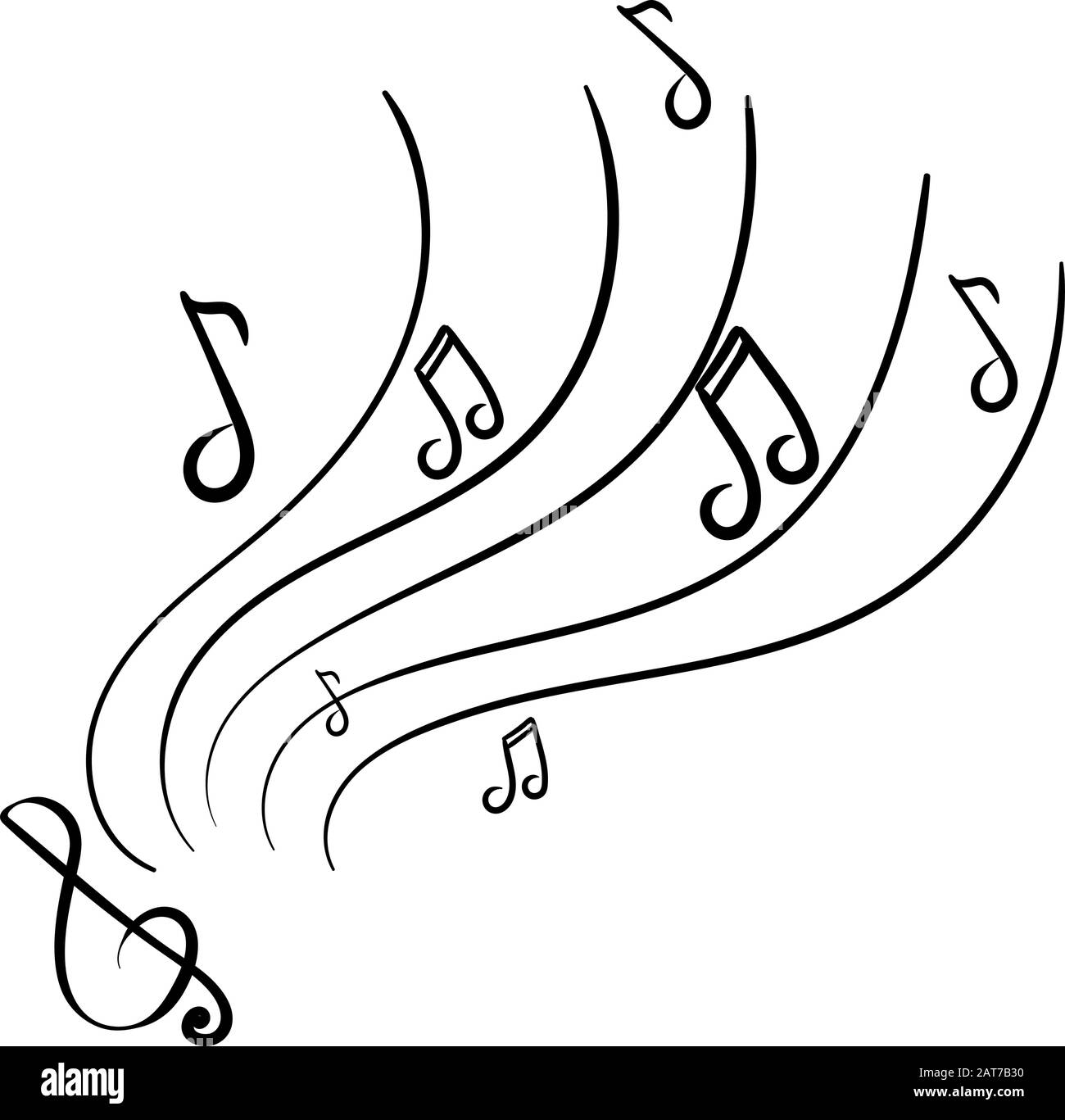 Musik, Noten, Violinschlüssel. Konzept des Hörens oder Übens von Musik. Lineare Schwarz-Weiß-Grafiken Stock Vektor