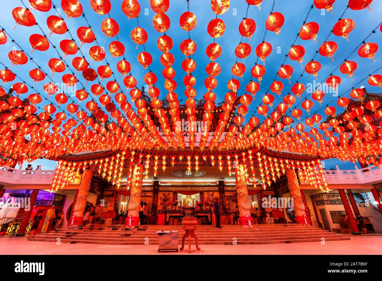 Die roten Laternen des Thean Hou Tempels während des chinesischen Neujahrs. Stockfoto