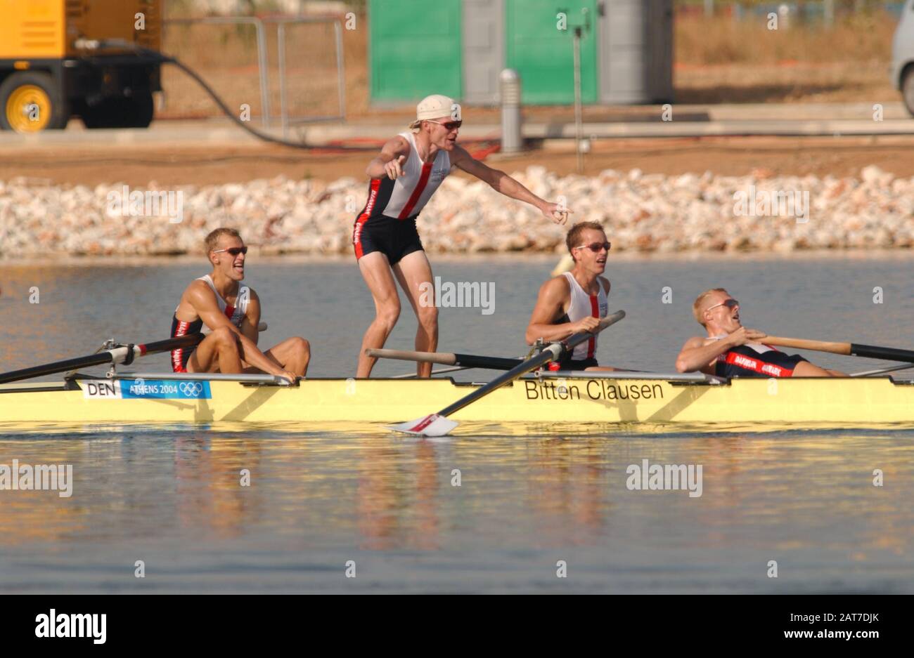 20040822 Olympische Spiele Athen Griechenland [Rowing-Sun Finals Day] Schinias-See. Den LM4- Bogen Thor Kristensen, 2. Thomas Ebert, 3. Stephan Moelvig und Eskild Ebbensen Foto Peter Spurrier E-Mail images@intersport-images.com [Mandatory Credit Peter Spurrier/ Intersport Images] Stockfoto