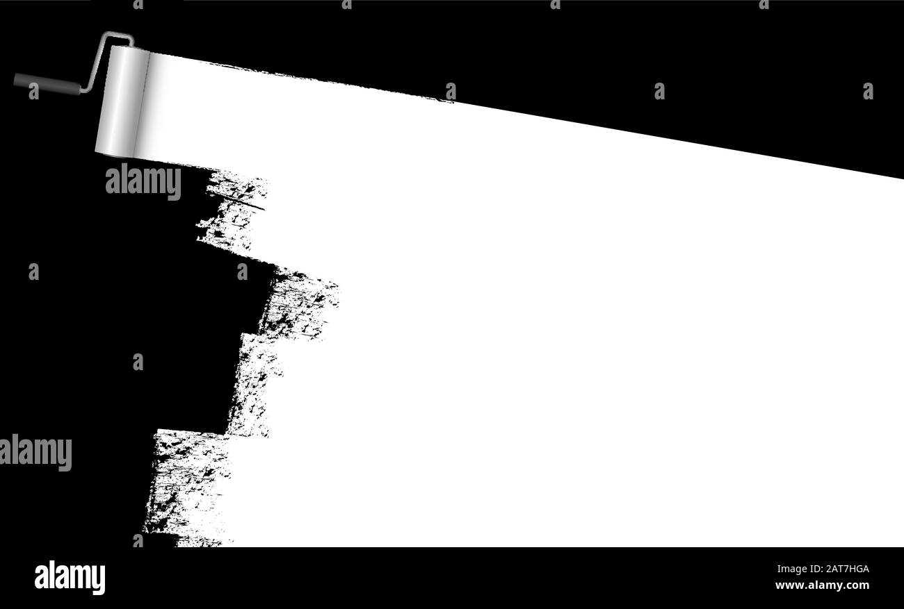 EPS 10-Vektorgrafiken isoliert auf schwarzem Hintergrund mit Farbrolle und lackierter, weiß gefärbter Markierung Stock Vektor