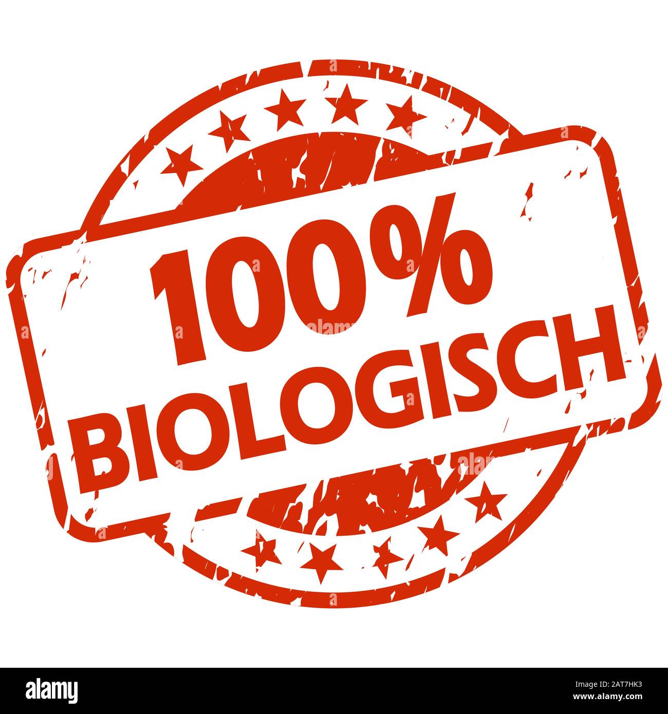EPS 10 Vektor mit runder rot gefärbter Grunge Stempel mit Banner und Text 100% biologisch (auf deutsch) Stock Vektor