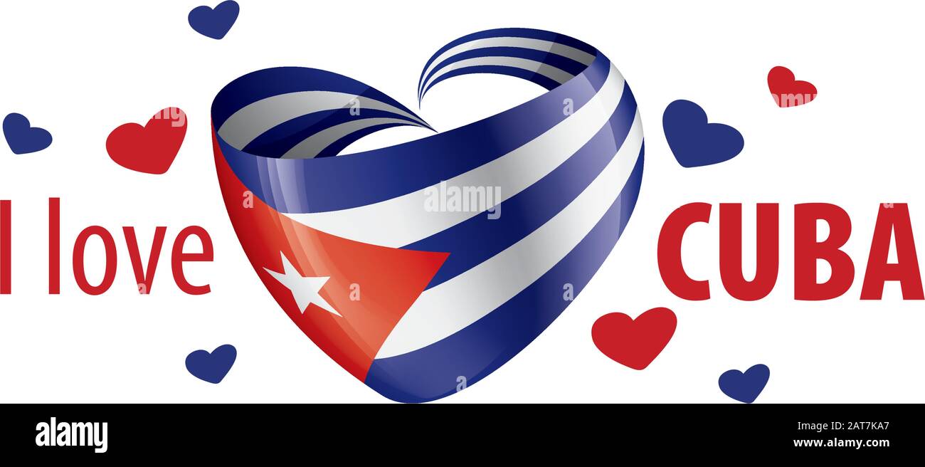 Nationalflaggen Kubas in Form eines Herzens und der Aufschrift, die ich Kuba liebe. Vektorgrafiken Stock Vektor