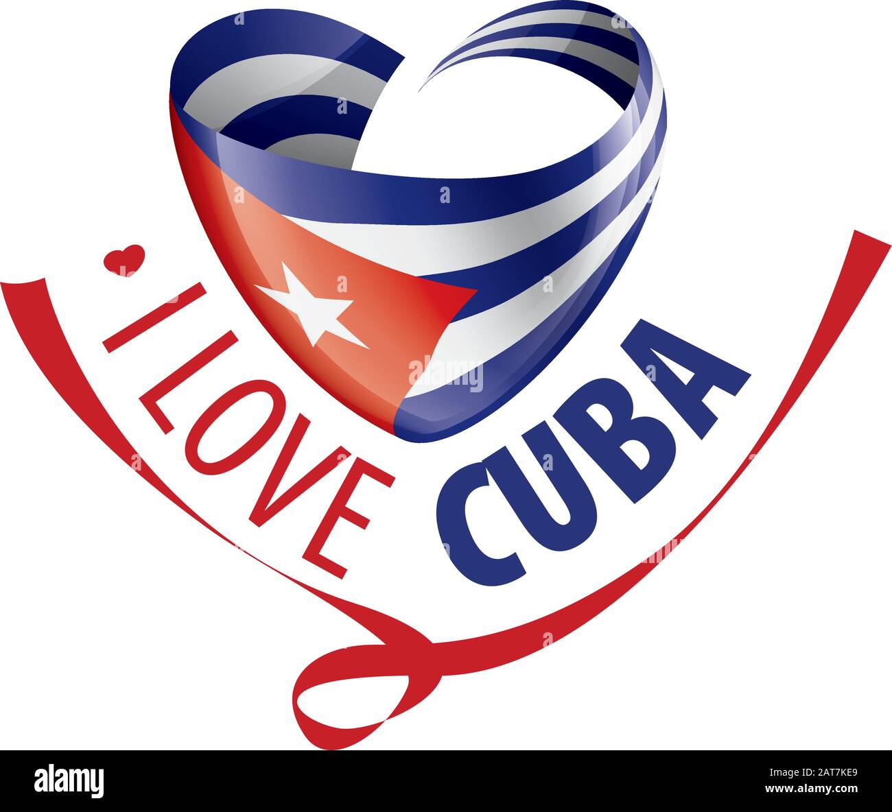 Nationalflaggen Kubas in Form eines Herzens und der Aufschrift, die ich Kuba liebe. Vektorgrafiken Stock Vektor