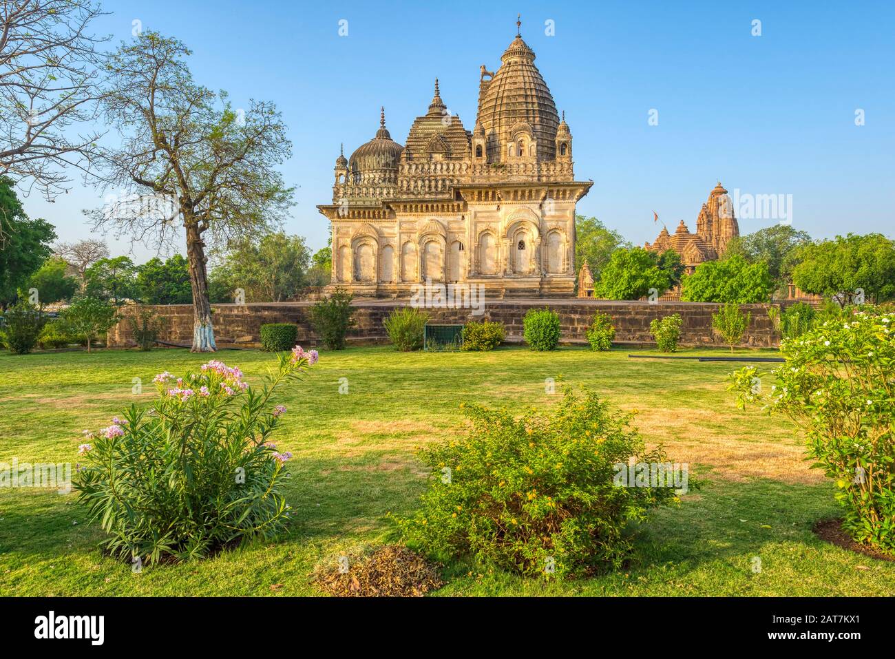 Parvati-Tempel, bekannt als Tempel der Einheit der Religion, der drei Religionen gewidmet ist: Islam, Buddhismus, Hinduismus, Khajuraho-Gruppe der Denkmäler, Madhya Stockfoto