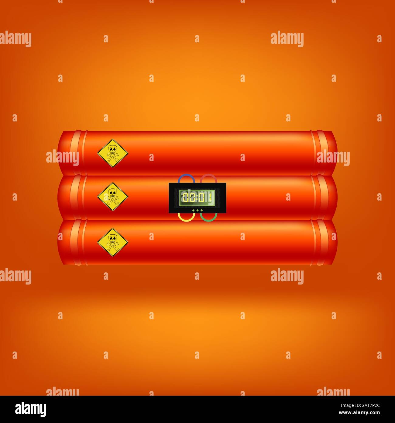 Zeitbombe. Detonate Dynamite Konzept. TNT Red Stick. Digitale Countdown-Timer-Uhr. Blitz Explodieren, Explosion Verbrennen. Stock Vektor